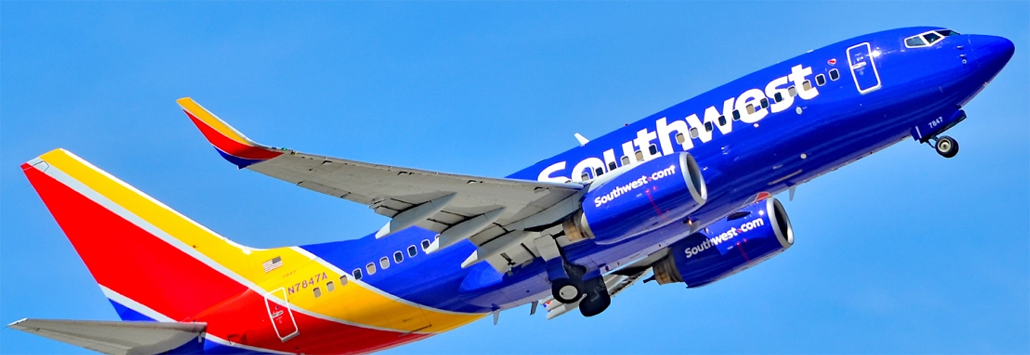 A Southwest jet in flight.